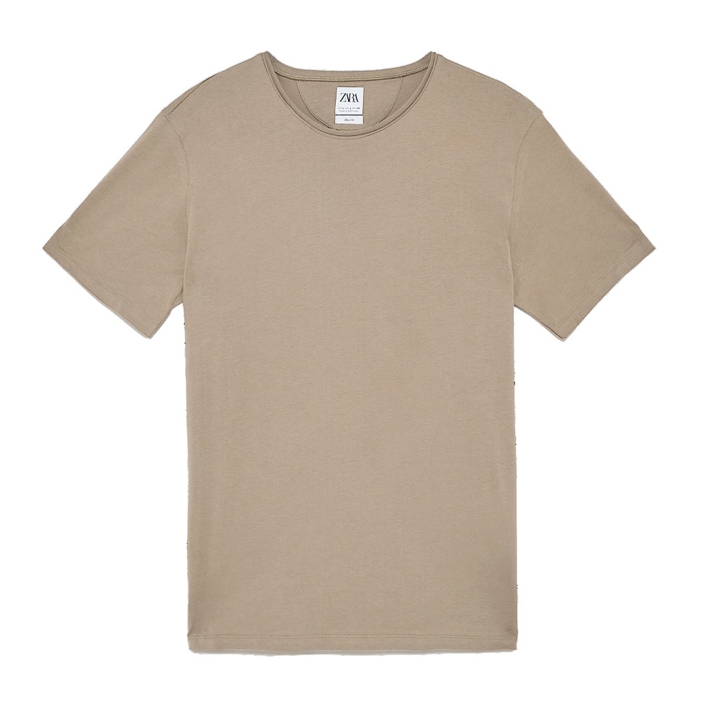 ZARA MAN Tan Sand Deluxe T-Shirt Cotton Short Sleeve M Medium